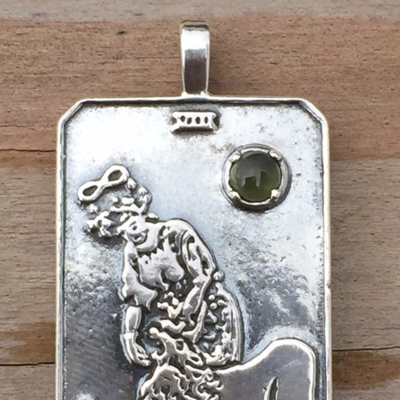 Strength Tarot Card Pendant .925 Sterling Silver w/ genuine Peridot gem USA - Picture 5 of 8
